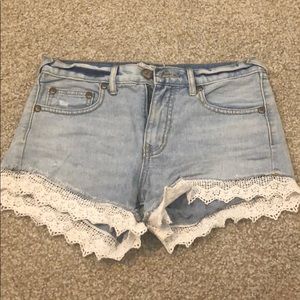 Free people lace trimmed denim shorts